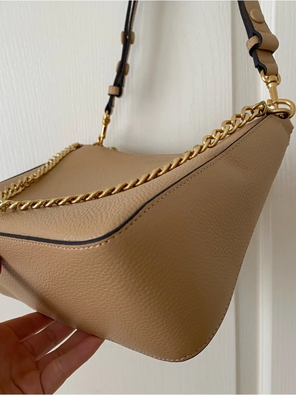 $400 NWT Tory Burch Perry Brown Tan Pebble Leather Gold Chain Strap Shoulder Bag